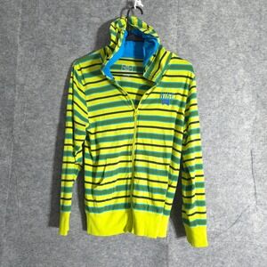 Nike Kids L 12 13 Full Zip Hoodie Neon Green  Stripe Athletic Sweatshirt Youth